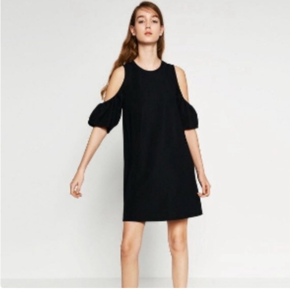 Zara Trafaluc black mini dress open shoulders